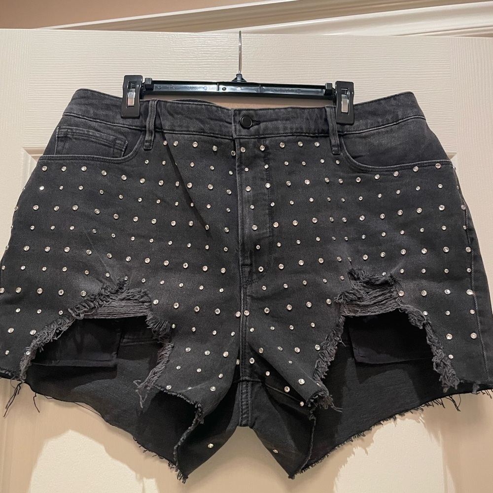 Good American Black Studded Jean Shorts